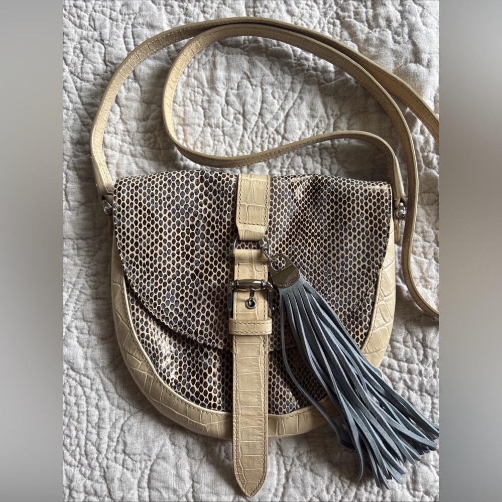 HENRI BENDEL Leather Crossbody Snakeskin Purse With Tassel